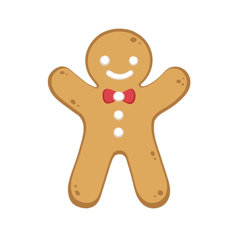 gelukkig peperkoek Mens koekje met boog binden. winter Kerstmis voedsel tekenfilm illustratie. vector