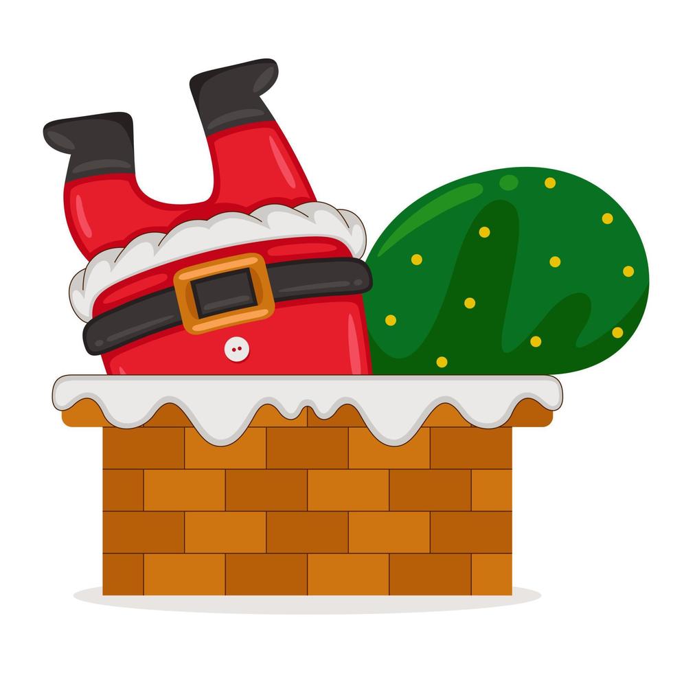 schattig de kerstman claus komt binnen door de schoorsteen in tekenfilm stijl illustratie vector