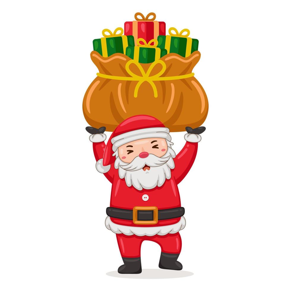 schattig de kerstman claus leveren Kerstmis geschenk in tekenfilm stijl illustratie vector