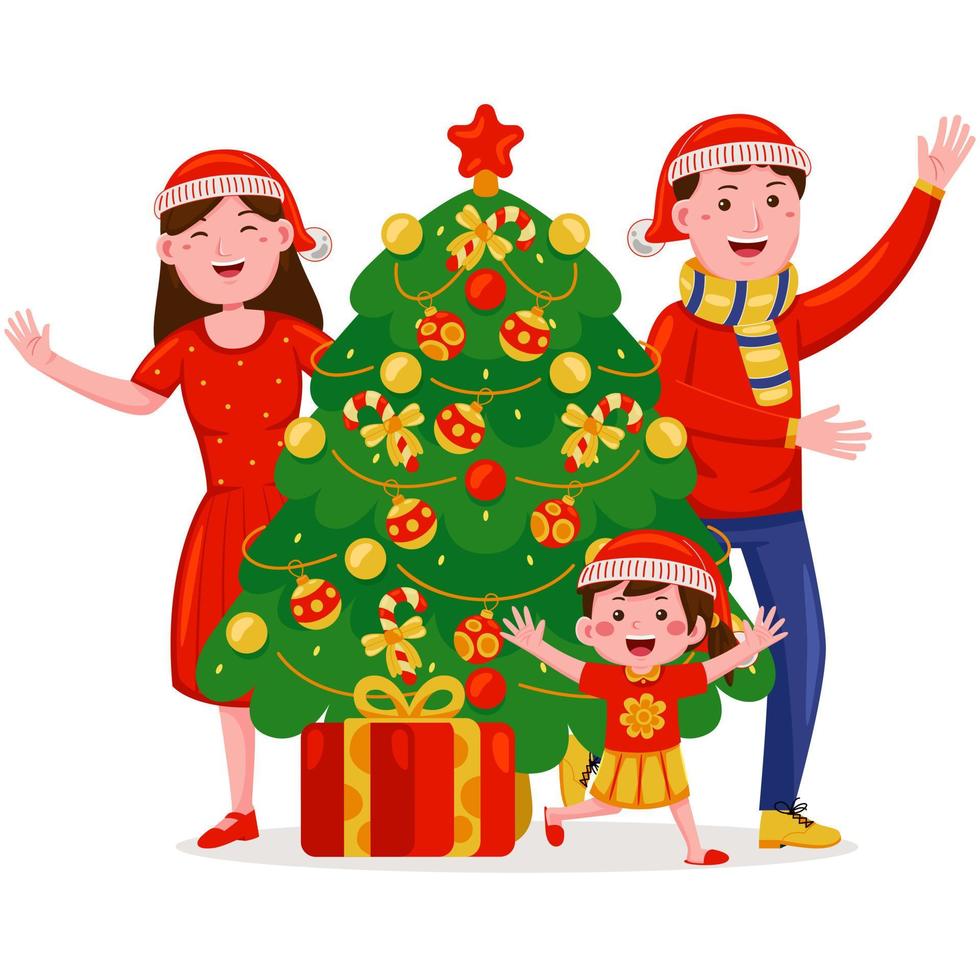 familie decoreren Kerstmis boom vector illustratie