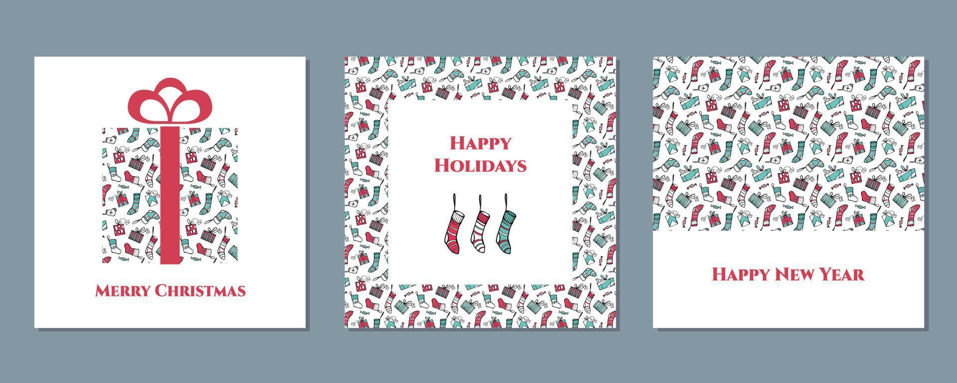 vrolijk Kerstmis en gelukkig vakantie groet kaarten verzameling. modern kaart Sjablonen in rood en groen kleuren Aan wit achtergrond. vector