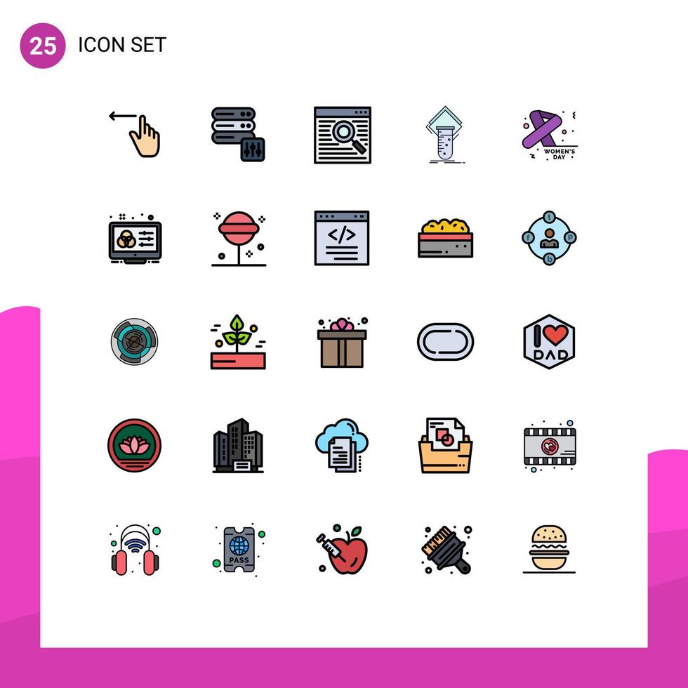mobiel koppel gevulde lijn vlak kleur reeks van 25 pictogrammen van borst kanker testen online test laboratorium bewerkbare vector ontwerp elementen