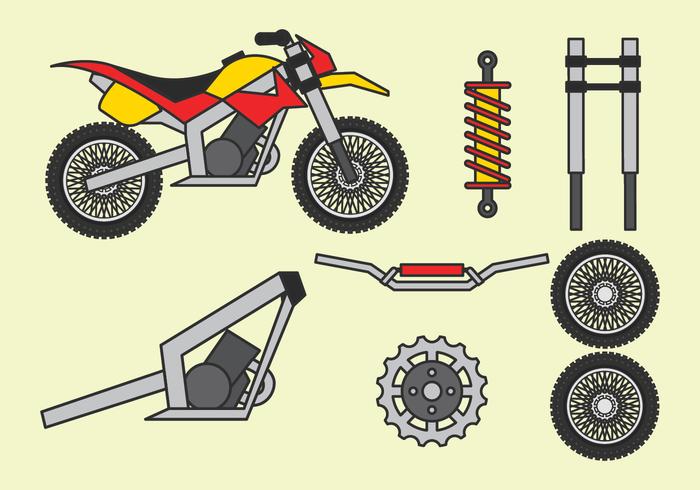 Motocross onderdelen set vector