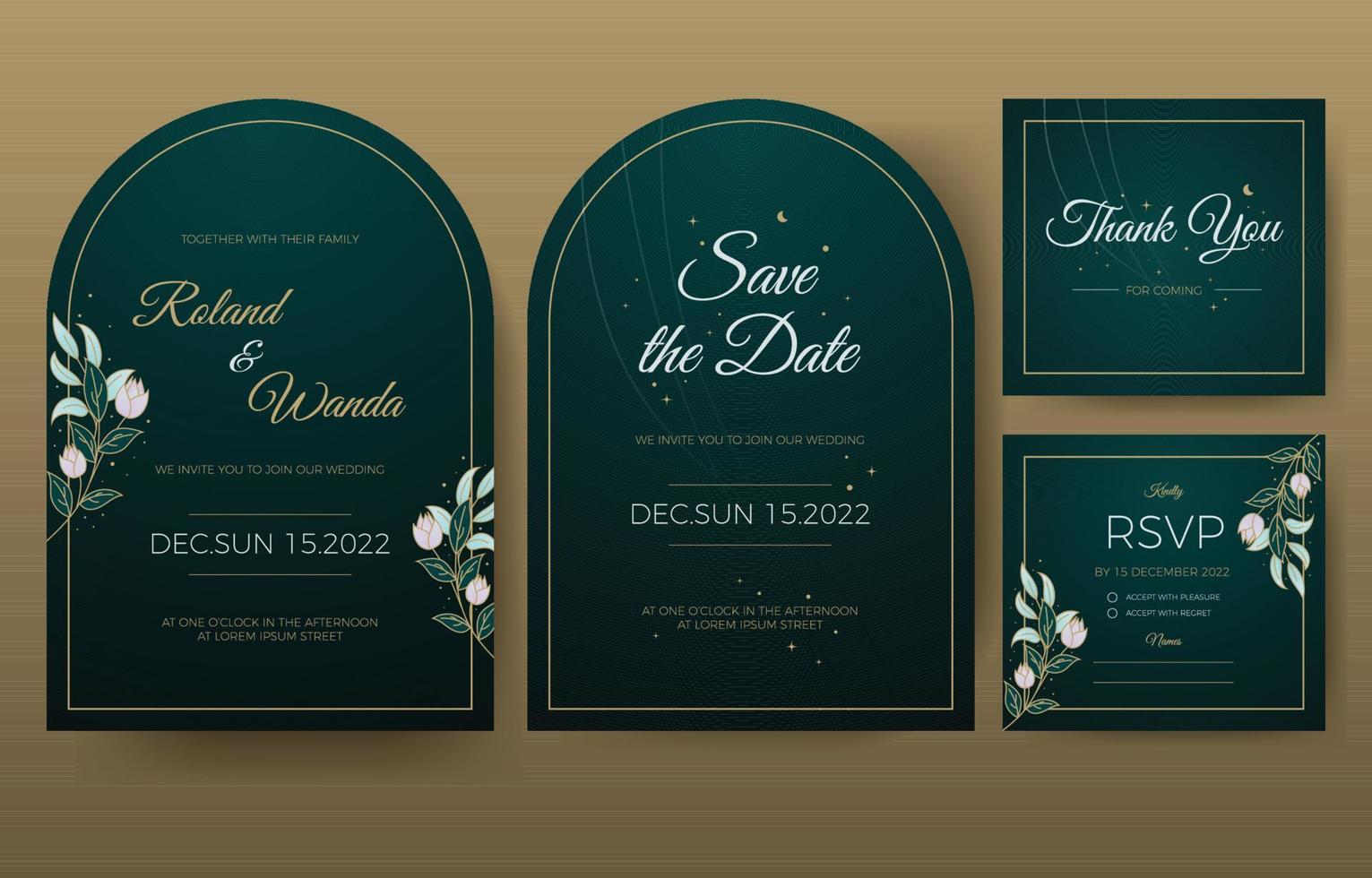 luxe bruiloft uitnodiging met bloem en goud kleur vector