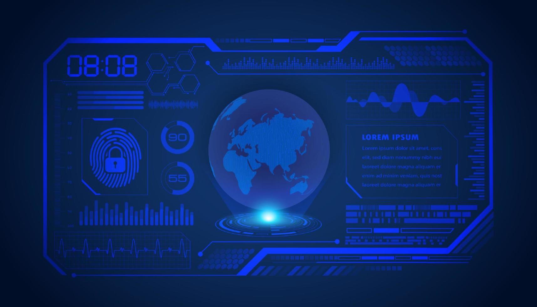 modern hud technologie scherm achtergrond met wereldbol vector