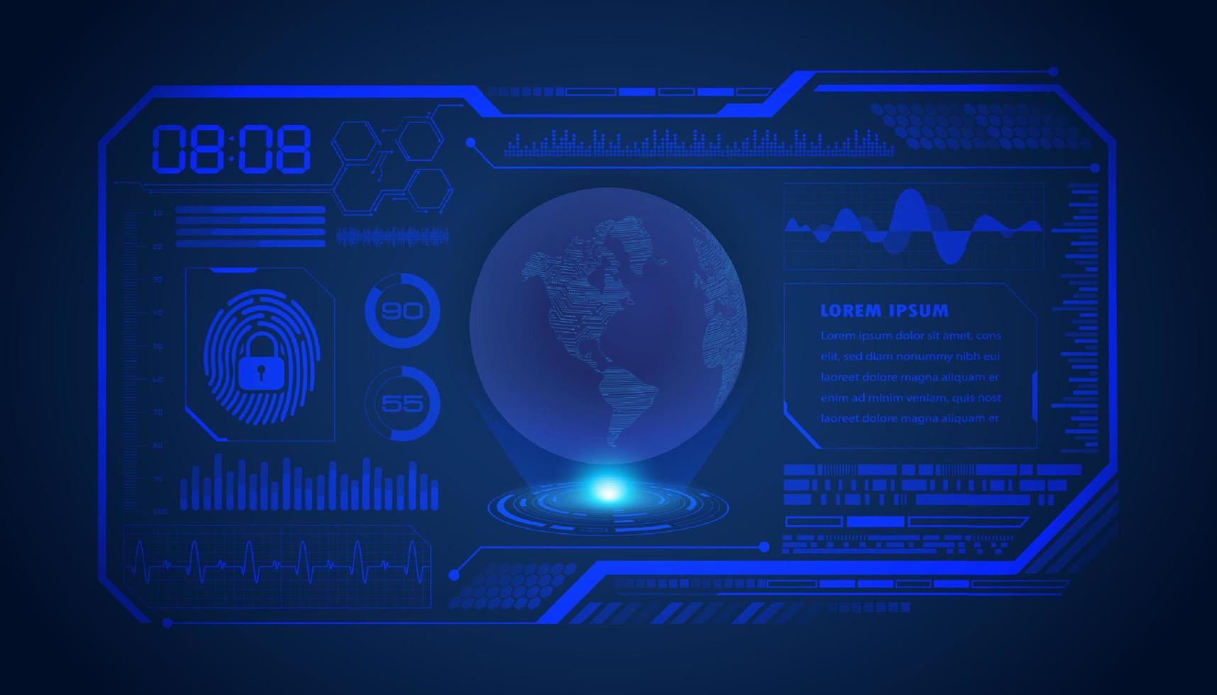 modern hud technologie scherm achtergrond met wereldbol vector