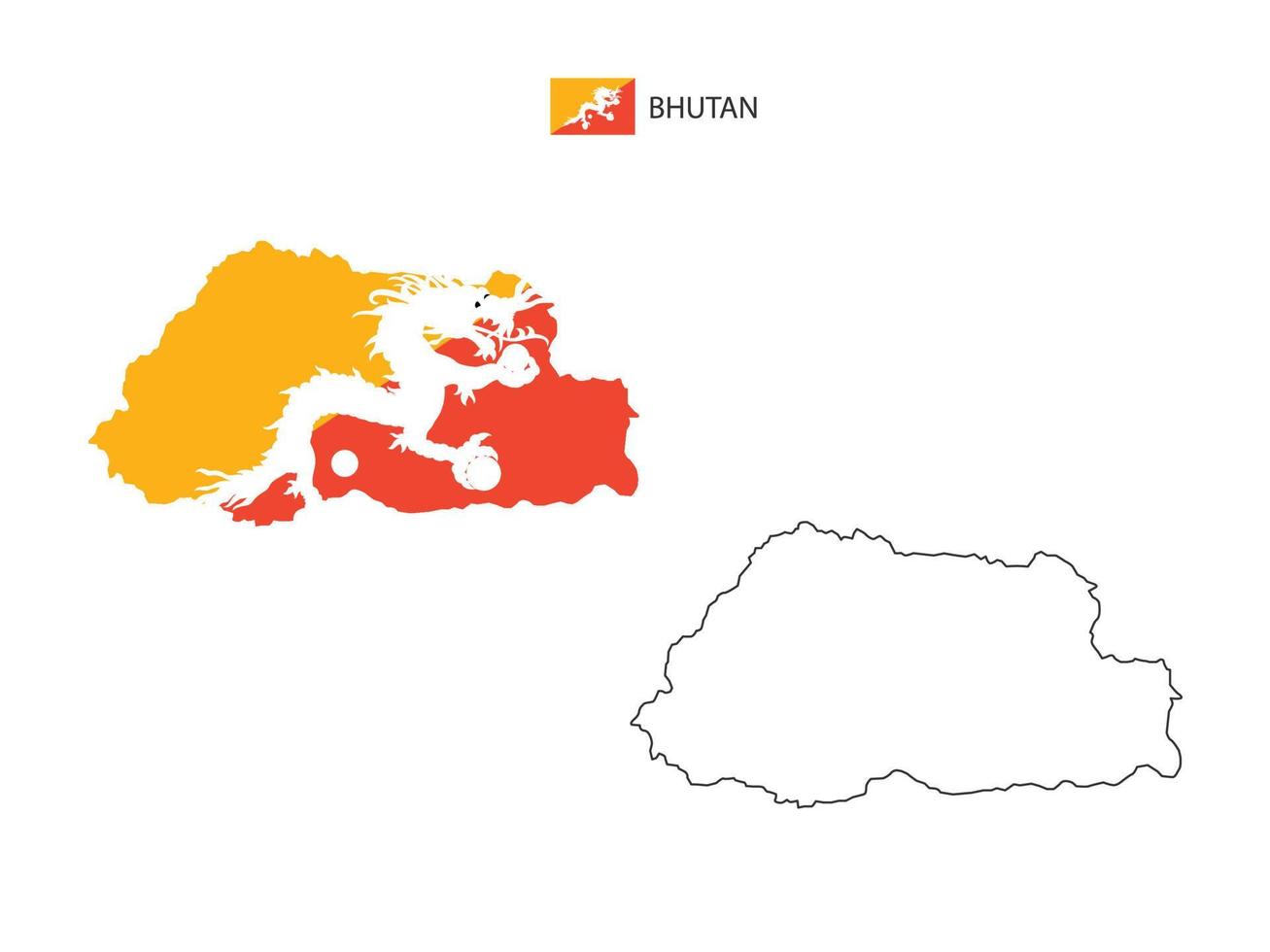 Bhutan kaart stad vector verdeeld door schets eenvoud stijl. hebben 2 versies, zwart dun lijn versie en kleur van land vlag versie. beide kaart waren Aan de wit achtergrond.