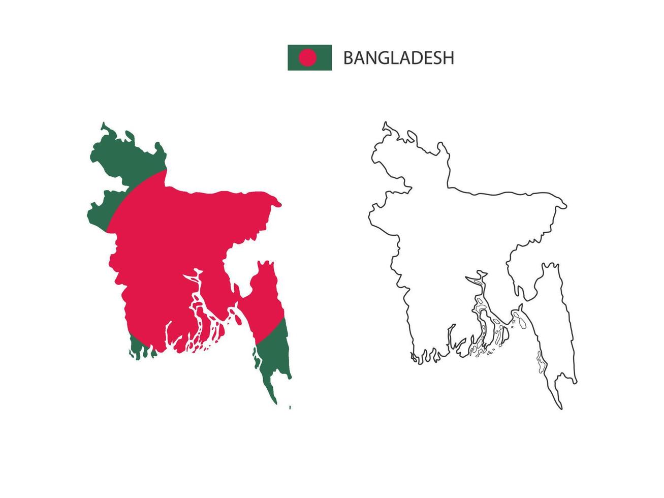 Bangladesh kaart stad vector verdeeld door schets eenvoud stijl. hebben 2 versies, zwart dun lijn versie en kleur van land vlag versie. beide kaart waren Aan de wit achtergrond.