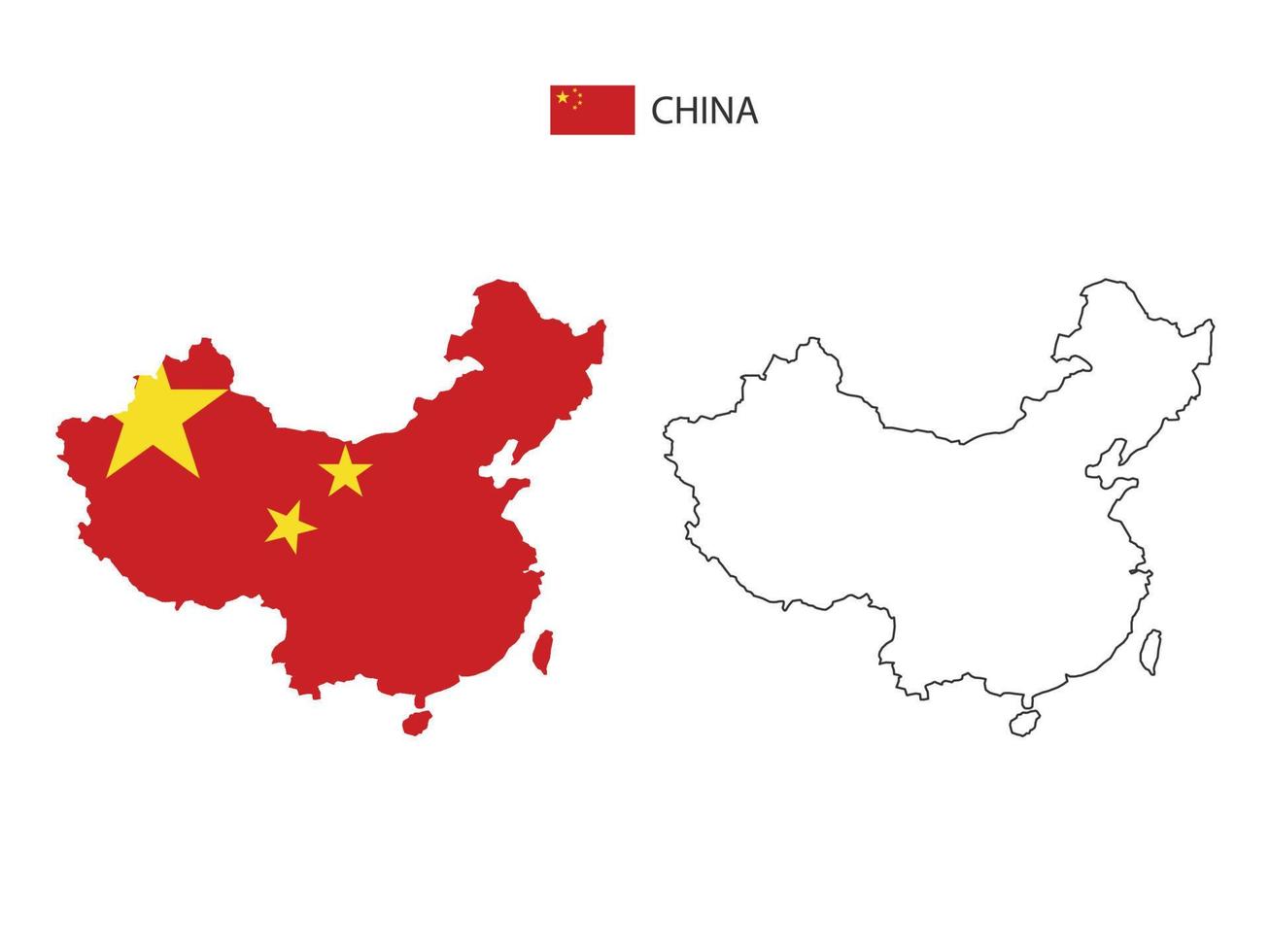 China kaart stad vector verdeeld door schets eenvoud stijl. hebben 2 versies, zwart dun lijn versie en kleur van land vlag versie. beide kaart waren Aan de wit achtergrond.