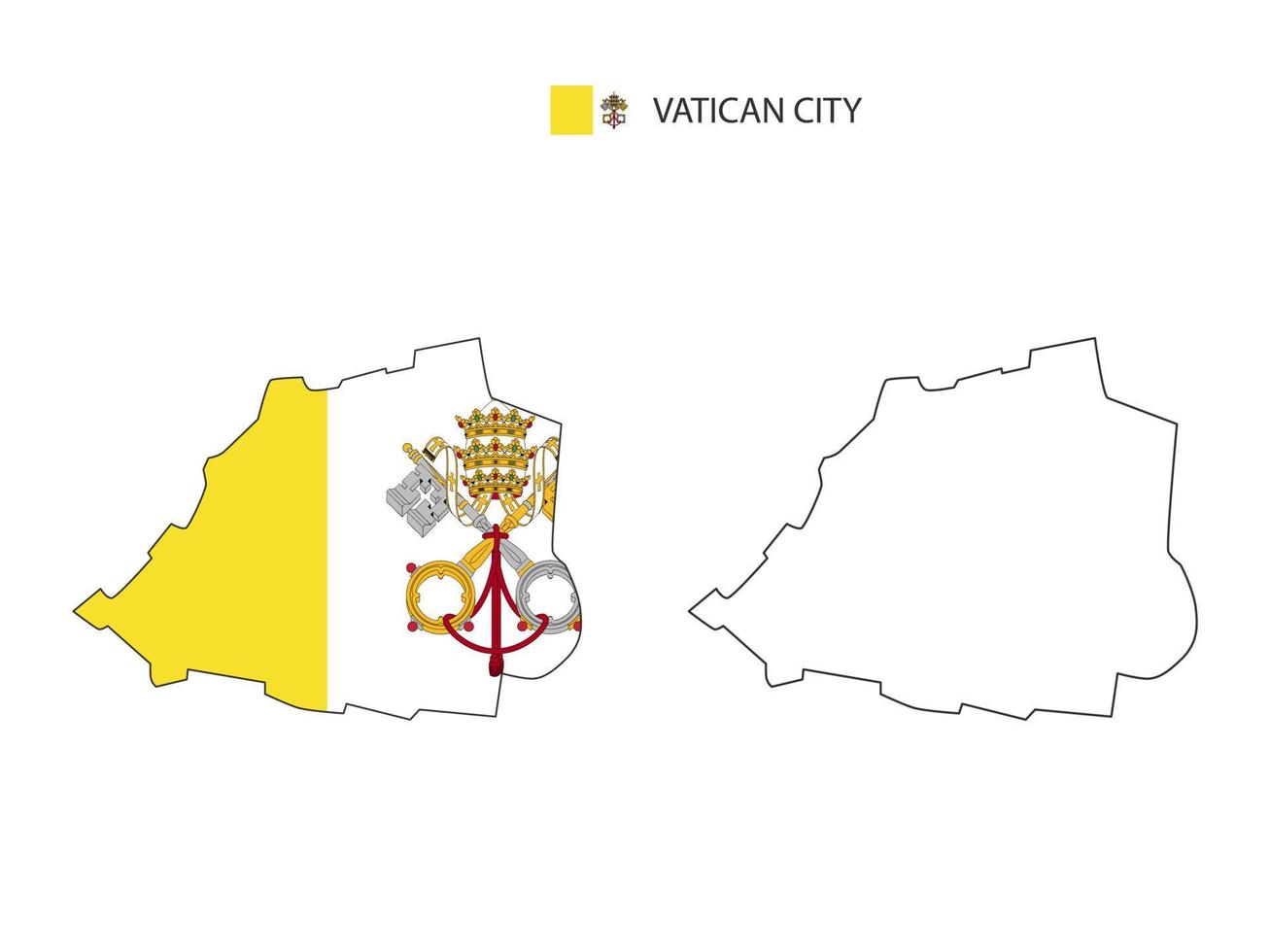 Vaticaan stad kaart stad vector verdeeld door schets eenvoud stijl. hebben 2 versies, zwart dun lijn versie en kleur van land vlag versie. beide kaart waren Aan de wit achtergrond.