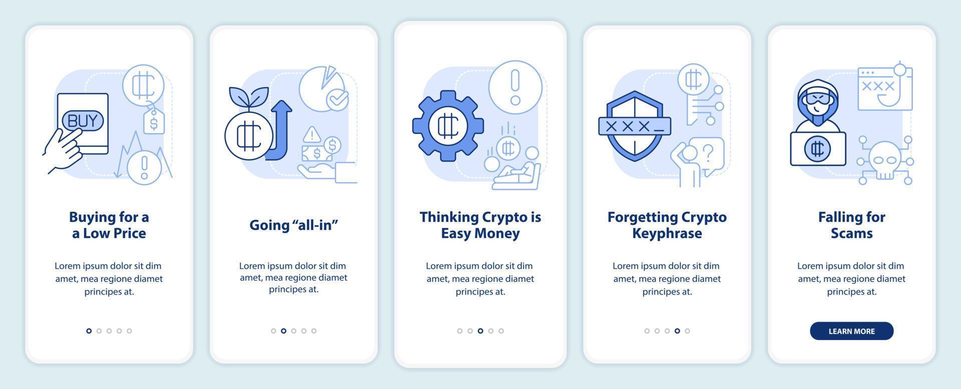 gemeenschappelijk crypto fouten licht blauw onboarding mobiel app scherm vector