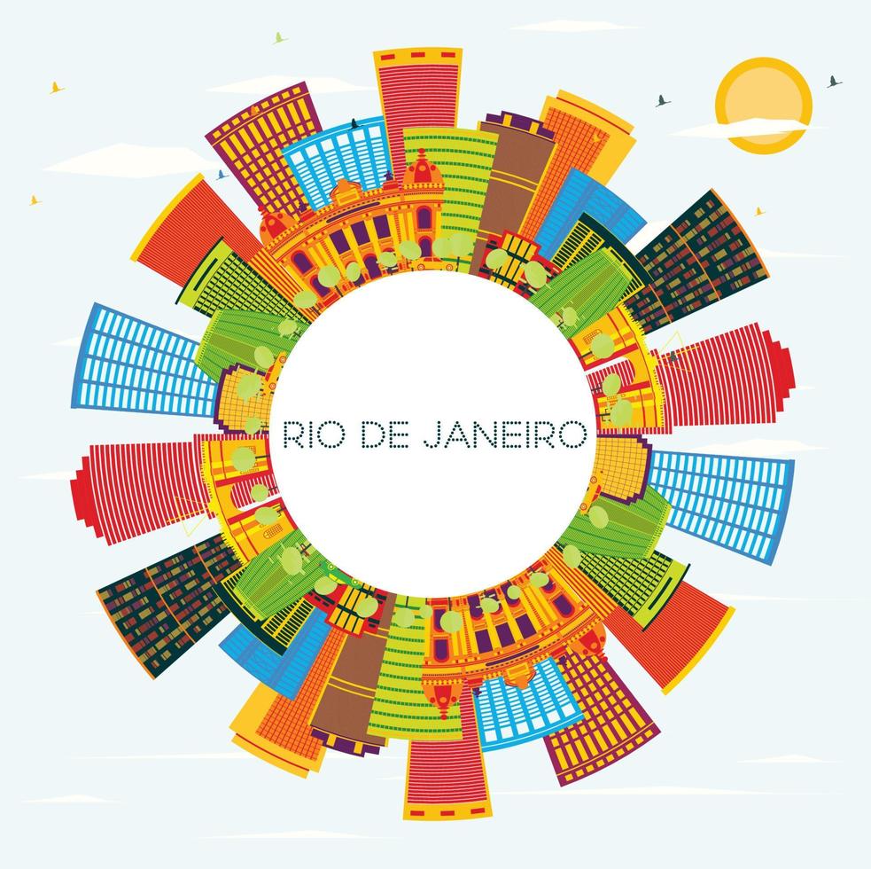 Rio de Janeiro horizon met kleur gebouwen, blauw lucht en kopiëren ruimte. vector