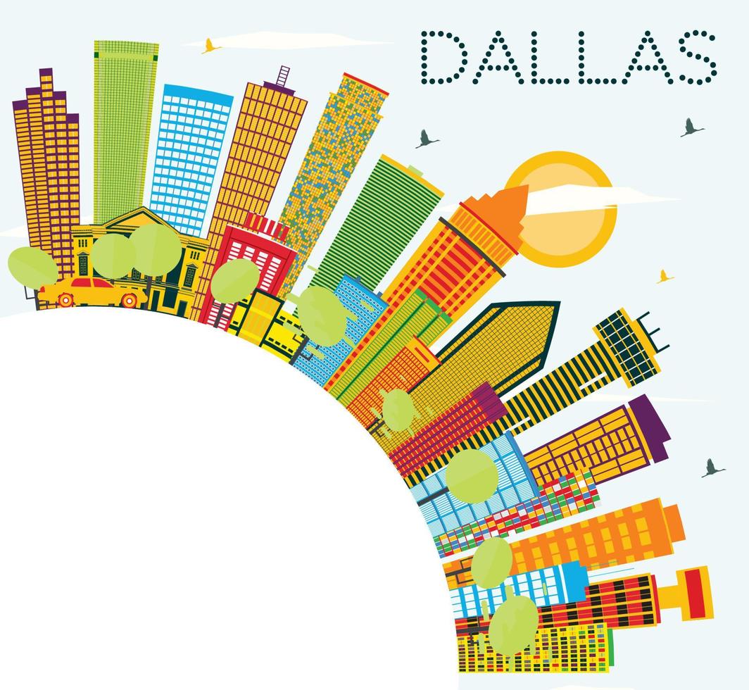 Dallas horizon met kleur gebouwen, blauw lucht en kopiëren ruimte. vector