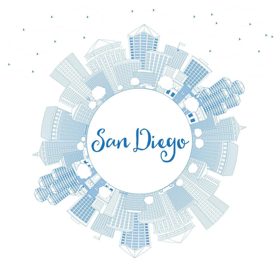 schets san Diego horizon met blauw gebouwen en kopiëren ruimte. vector