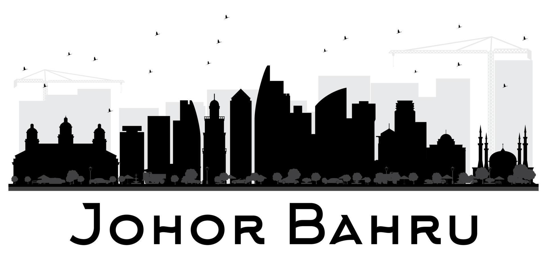 johor bahru Maleisië stad horizon zwart en wit silhouet. vector