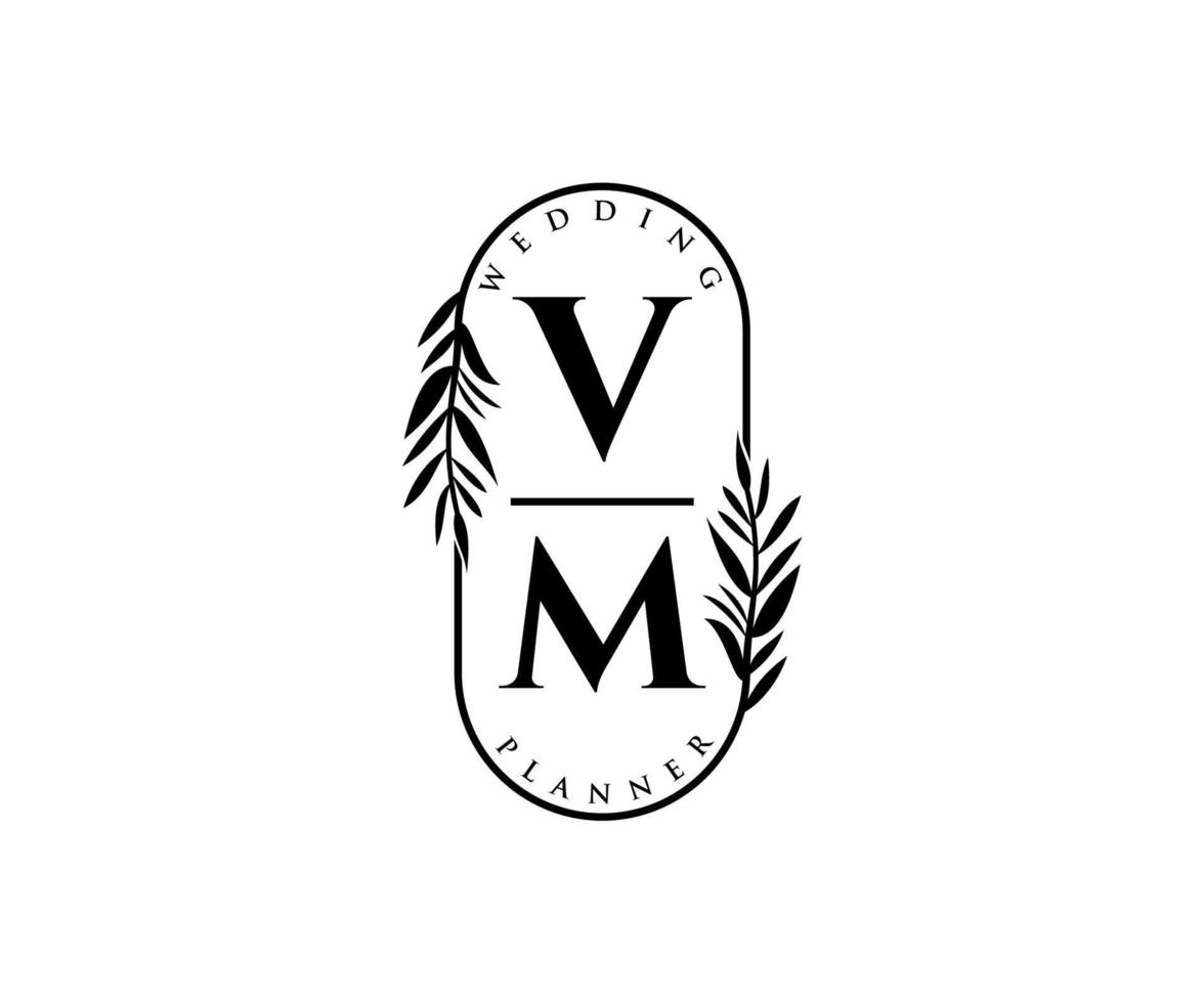 vm initialen brief bruiloft monogram logos verzameling, hand- getrokken modern minimalistisch en bloemen Sjablonen voor uitnodiging kaarten, opslaan de datum, elegant identiteit voor restaurant, boetiek, cafe in vector