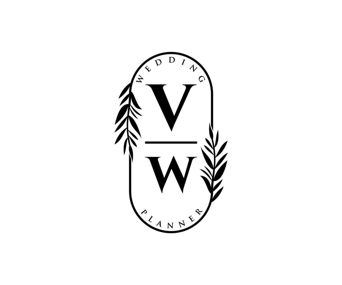 vw initialen brief bruiloft monogram logos verzameling, hand- getrokken modern minimalistisch en bloemen Sjablonen voor uitnodiging kaarten, opslaan de datum, elegant identiteit voor restaurant, boetiek, cafe in vector