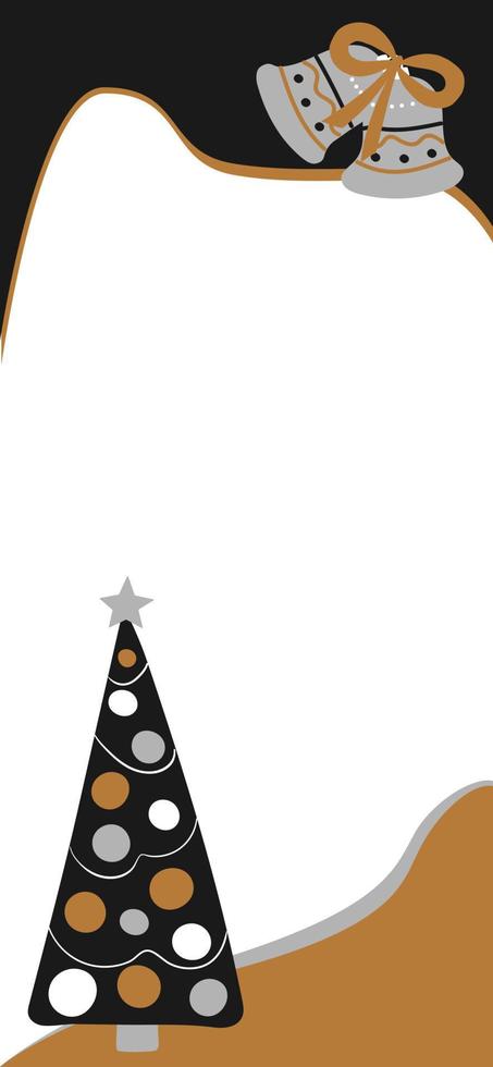 vector achtergrond voor Kerstmis verhalen, sjabloon voor sociaal netwerken in de stijl van Scandinavisch gemakkelijk hand- tekening. vakantie kaders in lagen met schattig tekens - Spar boom en rinkelen klok.