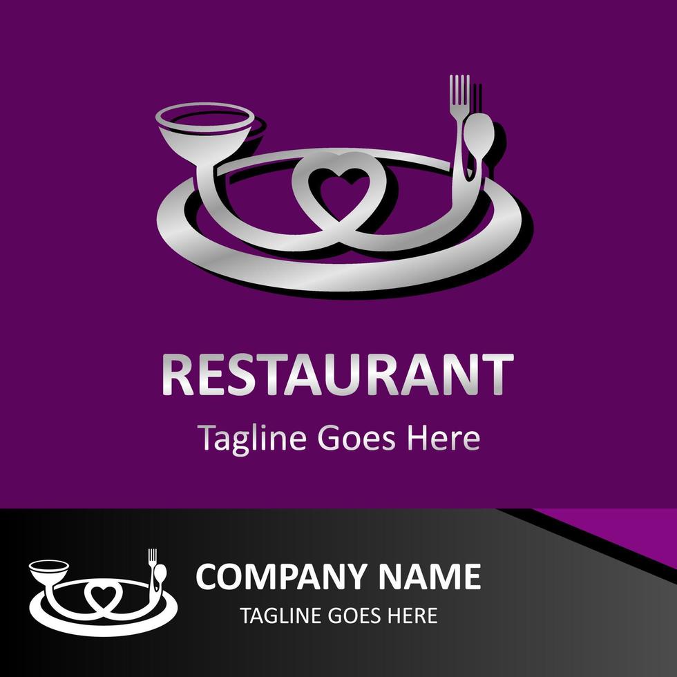 inspirerend restaurant vector logo. abstract creatief logotype hart en glas bord lepel element. klassiek, wijnoogst en modern logo illustratie. bedrijf onderneming sjabloon.