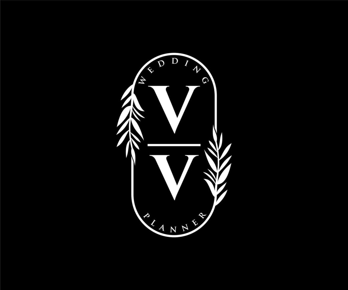 vv initialen brief bruiloft monogram logos verzameling, hand- getrokken modern minimalistisch en bloemen Sjablonen voor uitnodiging kaarten, opslaan de datum, elegant identiteit voor restaurant, boetiek, cafe in vector