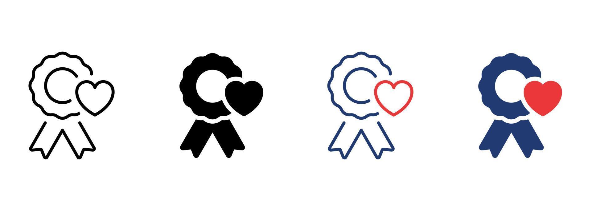 prijs voor prestaties icoon. liefdadigheid concept. embleem, beloning, medaille met hart in bijdrage pictogram. trofee in liefdadigheid icoon. bewerkbare hartinfarct. geïsoleerd vector illustratie.