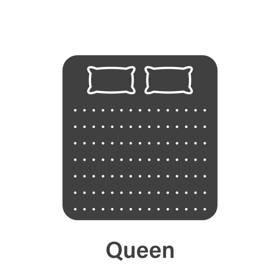 bed grootte dimensie. matras koningin silhouet icoon. bed lengte meting voor slaapkamer in hotel of huis pictogram. matras grootte voor bed kamer. geïsoleerd vector illustratie.