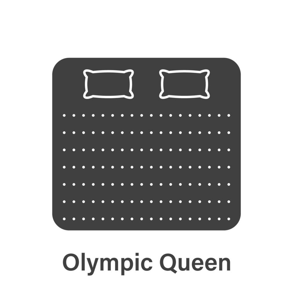 bed grootte dimensie. matras olympisch koningin silhouet icoon. bed lengte meting voor slaapkamer in hotel of huis pictogram. matras grootte voor bed kamer. geïsoleerd vector illustratie.