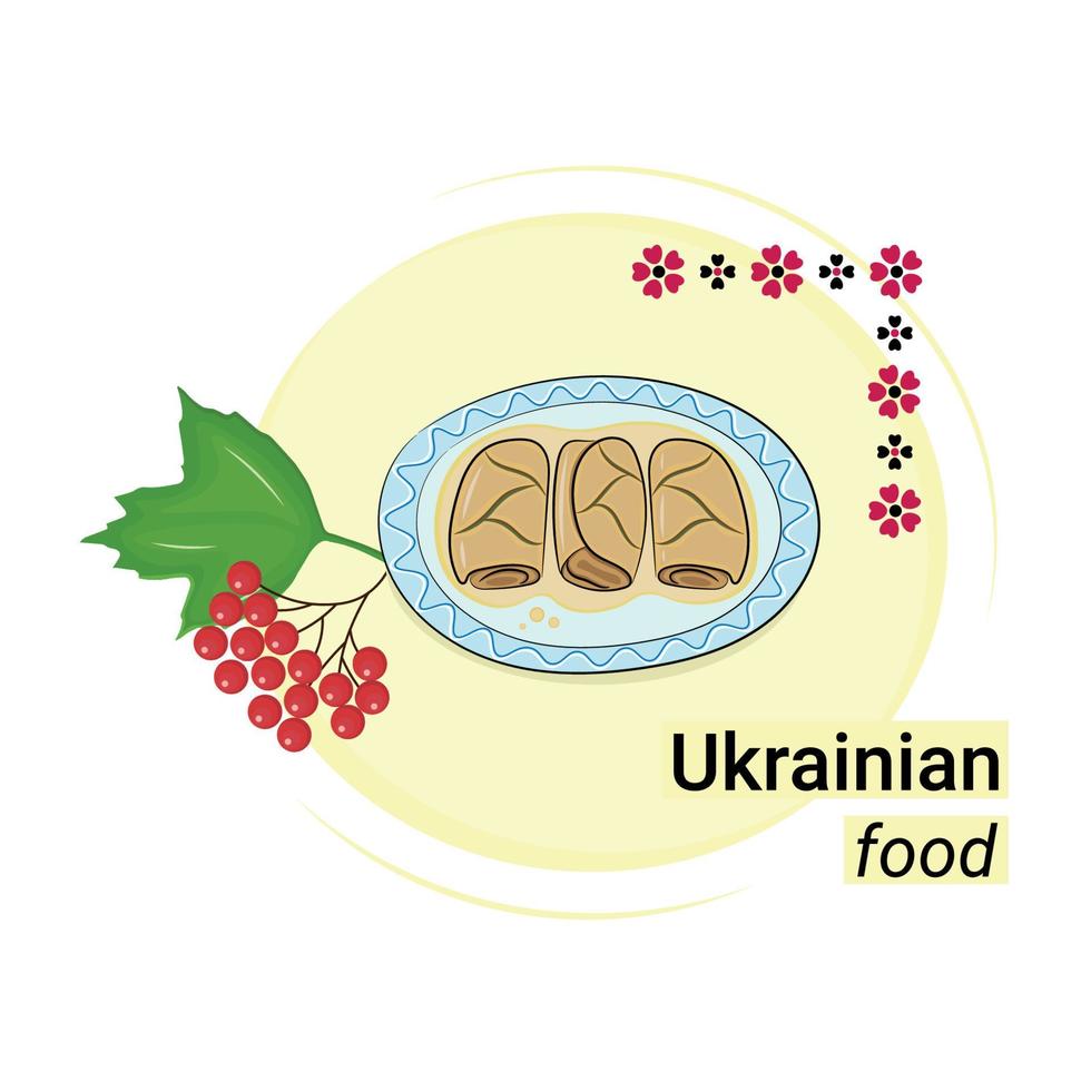 schotel van nationaal oekraïens keuken, kool broodjes, vlak vector, isoleren Aan wit, opschrift oekraïens voedsel, sticker vector