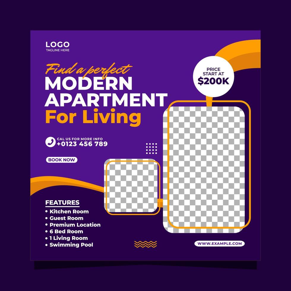 modern appartement eigendom plein banier sociaal media post sjabloon vector