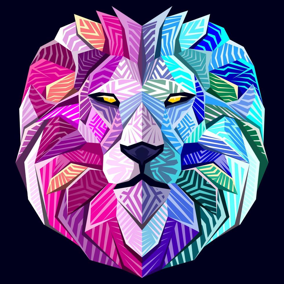 de leeuw hoofd hoog kunst werk in vol kleur is heel uniek met prima lijn structuur kunst allemaal over- de leeuw gezicht en manen vector