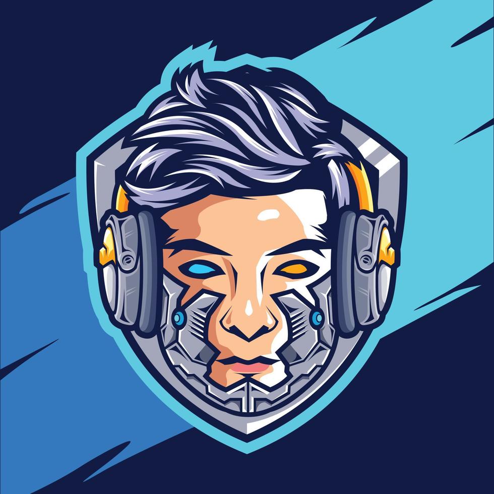 gamer cyborg 7 mascotte vol kleur esport logo ontwerp vector