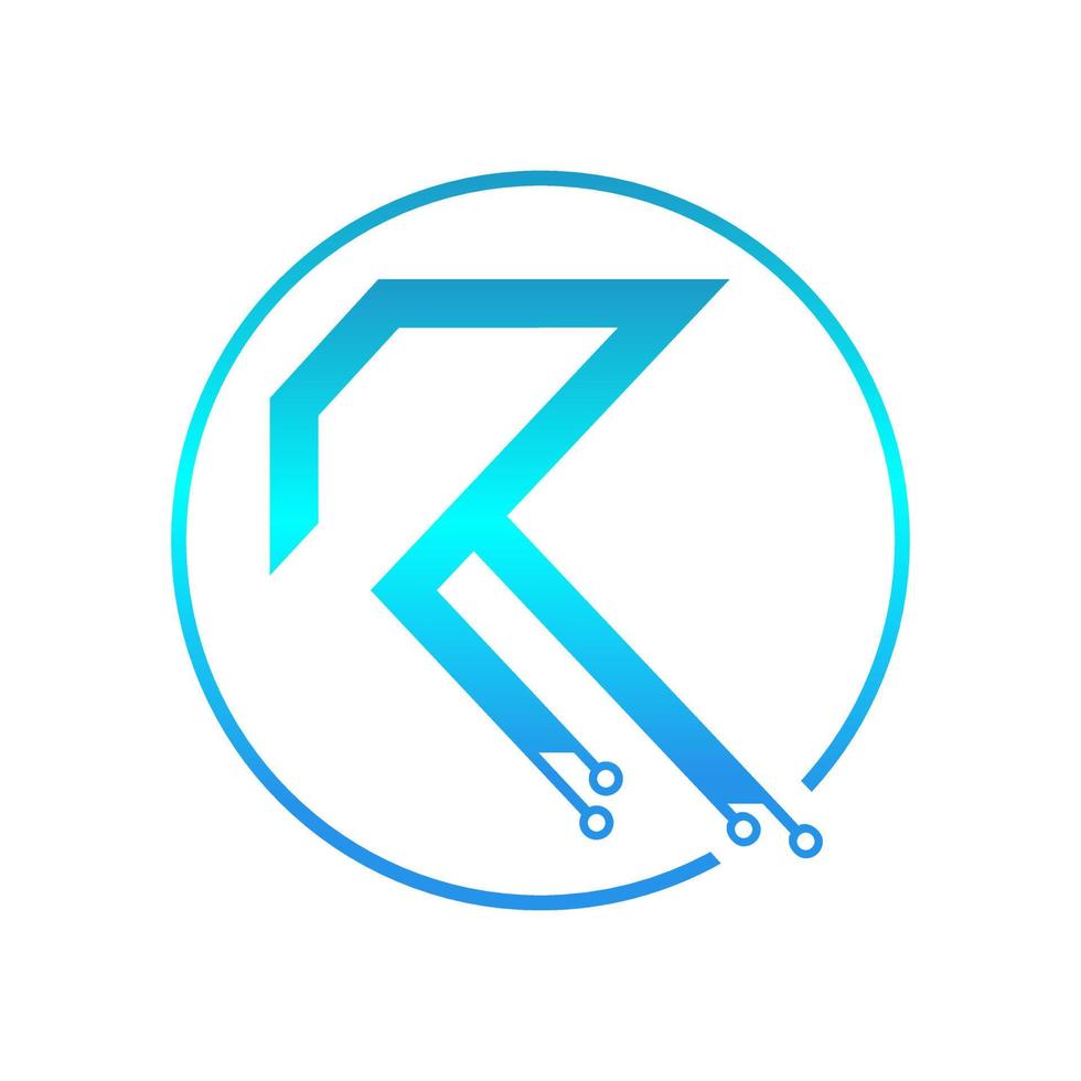 r brief blauw helling technologie logo vector