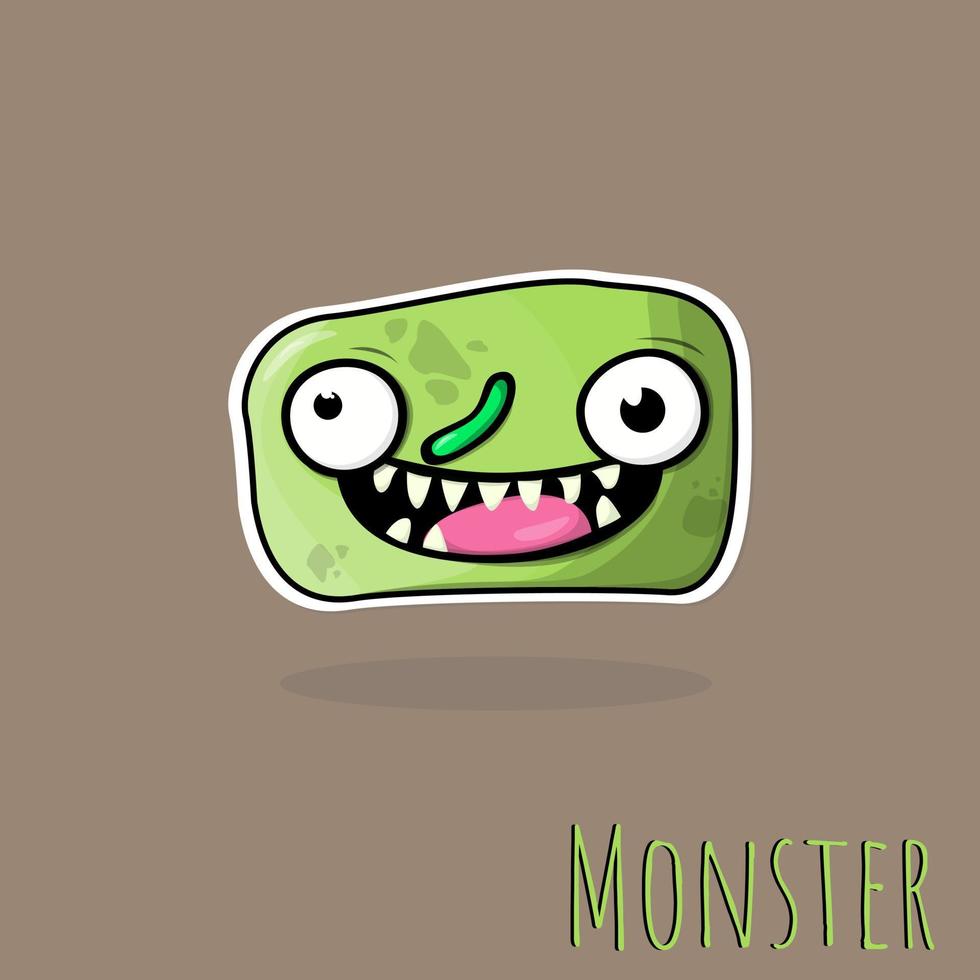 hand- getrokken monster tekening groen kleur Aan bruin achtergrond vector