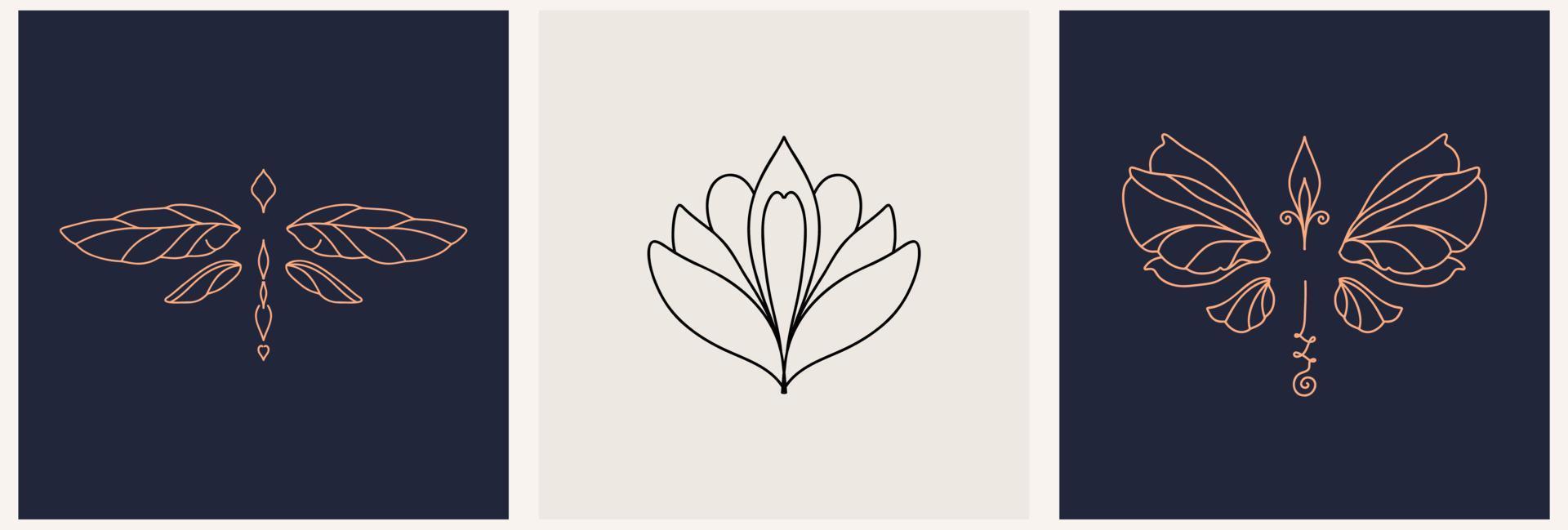 lineair sjabloon logo symbolen met luxe libel en lotus Aan een naakt achtergrond vector