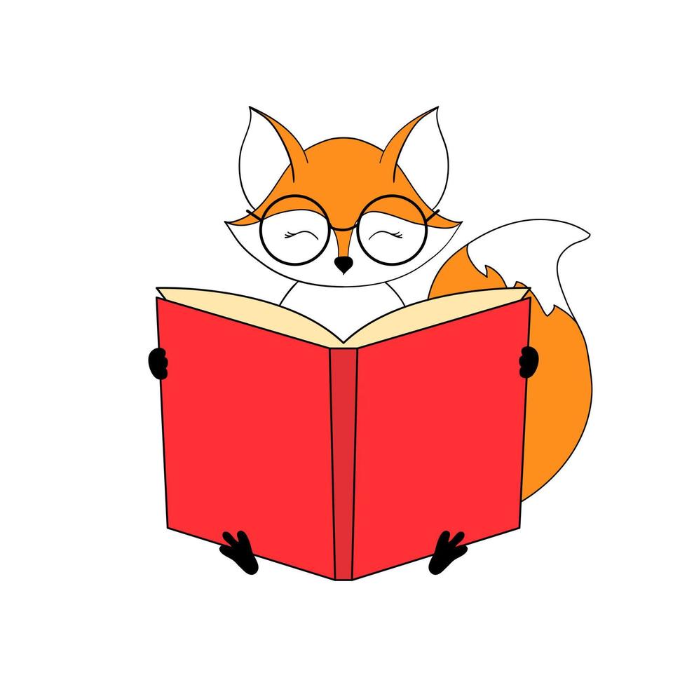 schattig weinig vos in bril lezing boek. vlak schets kinderachtig vector illustratie