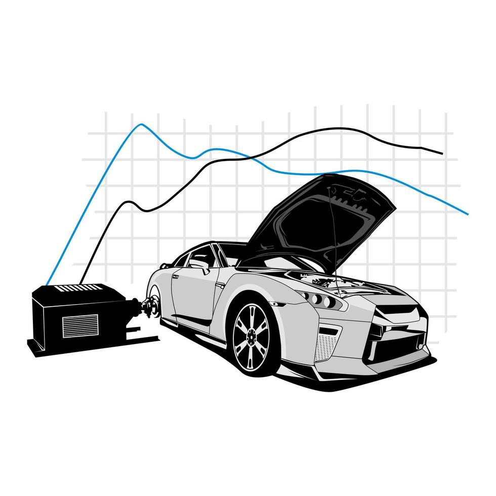 dyno afstemmen prestatie illustratie ontwerp.. vector illustratie met de beeld van een modern auto ontwerp logo's, affiches, spandoeken, bewegwijzering.