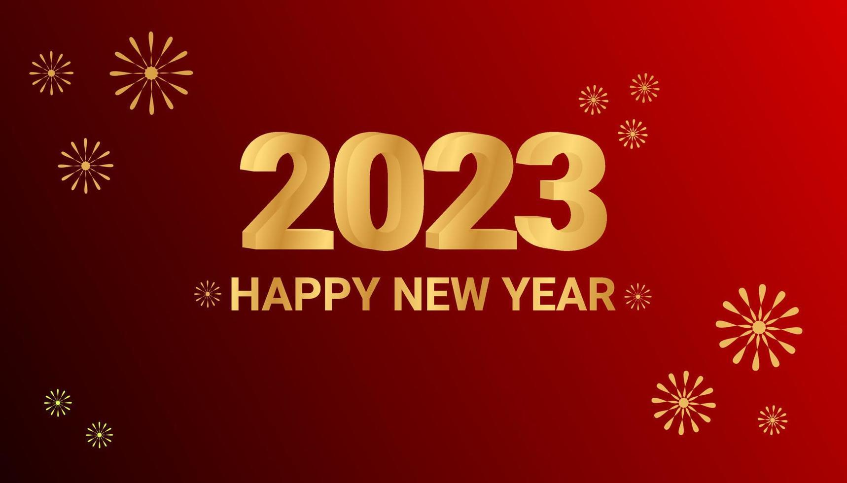 vector illustratie van een gelukkig nieuw jaar 2023 groet kaart of banier of folder in goud kleur