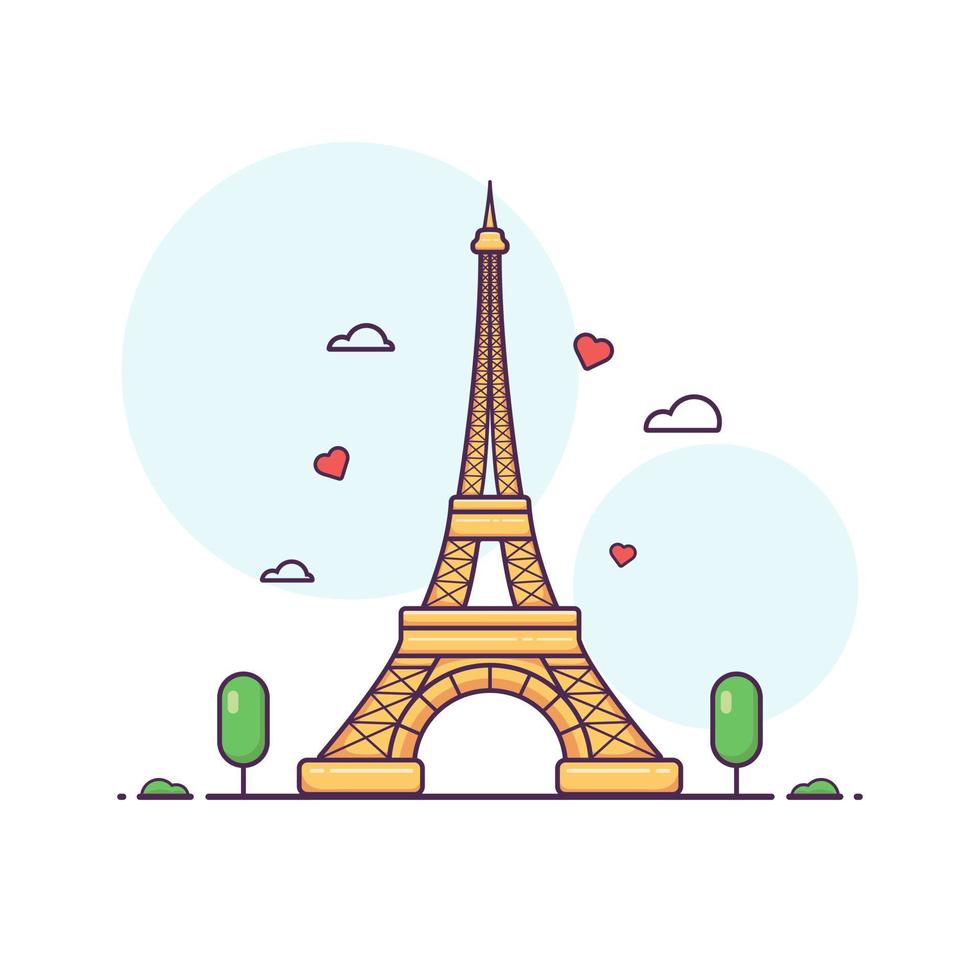 schattig aanbiddelijk tekenfilm romantisch eiffel toren Frankrijk illustratie voor sticker icoon mascotte en logo vector