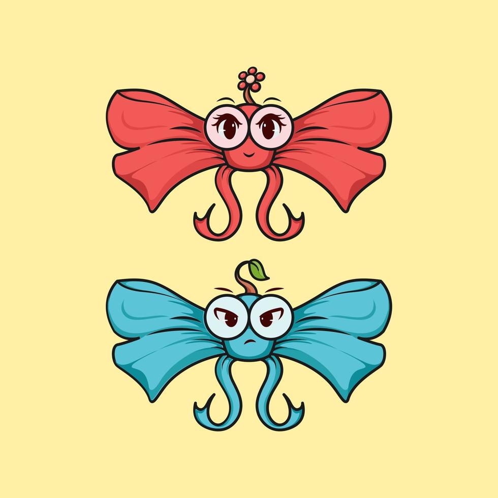 schattig aanbiddelijk tekenfilm vlinder lint illustratie voor sticker icoon mascotte en logo vector