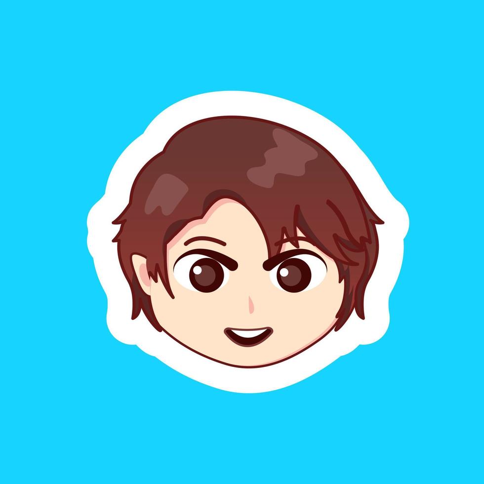 schattig illustratie chibi anime tekenfilm jongen gelukkig glimlach gezicht web sticker icoon mascotte logo zenuwtrekking emote vector