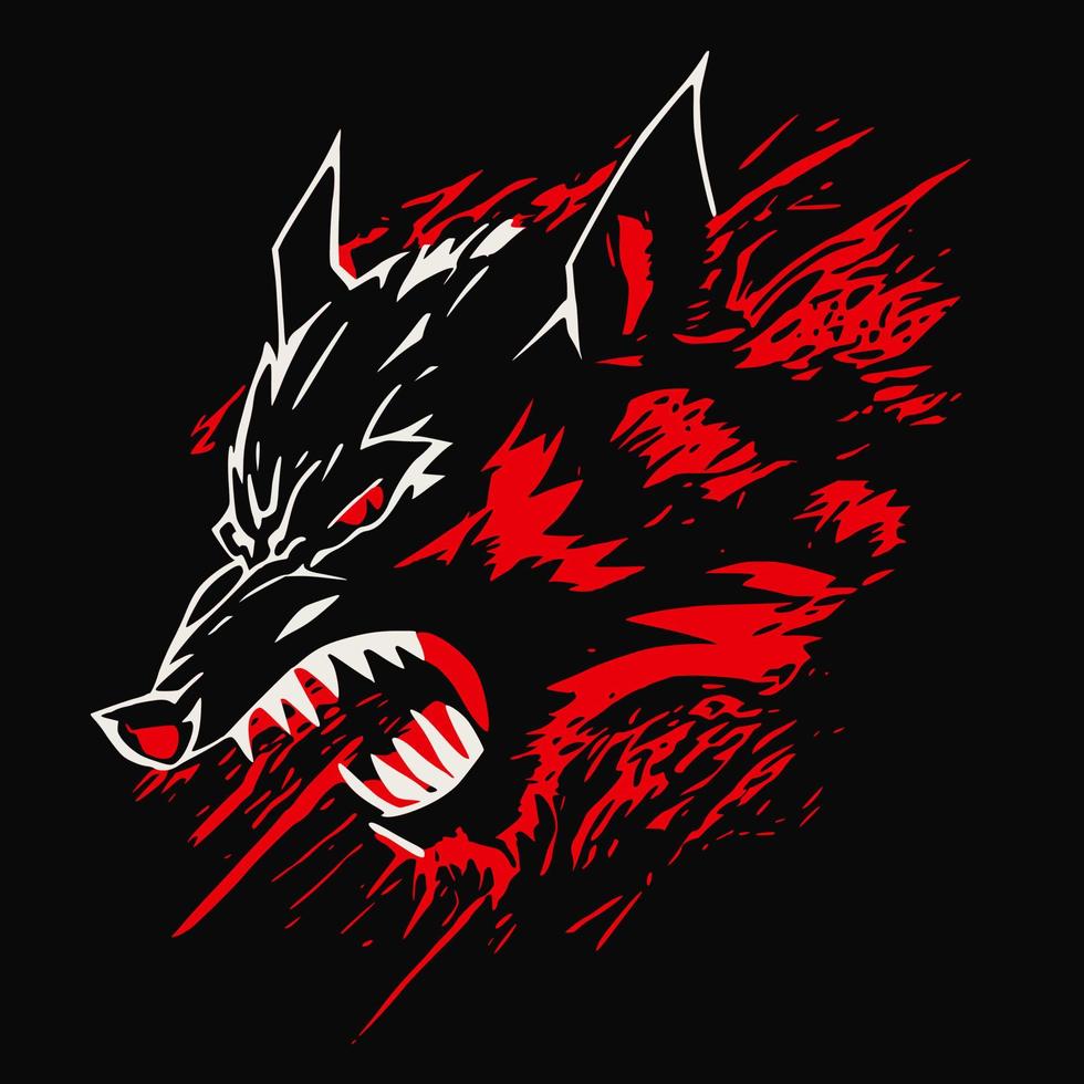 boos, agressief wolf, coyote hoofd. abstract ontwerp voor borduurwerk, tatoeages, t-shirts, emblemen. vector