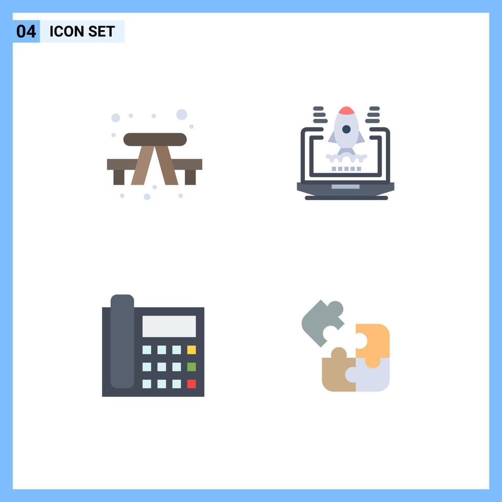 modern reeks van 4 vlak pictogrammen pictogram van bank contact reizen laptop gesprek bewerkbare vector ontwerp elementen