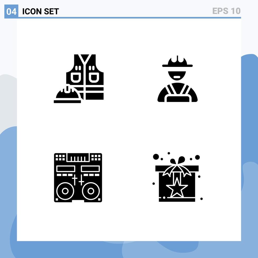 voorraad vector icoon pak van 4 lijn tekens en symbolen voor arbeid jasje dek arbeid arbeider muziek- bewerkbare vector ontwerp elementen