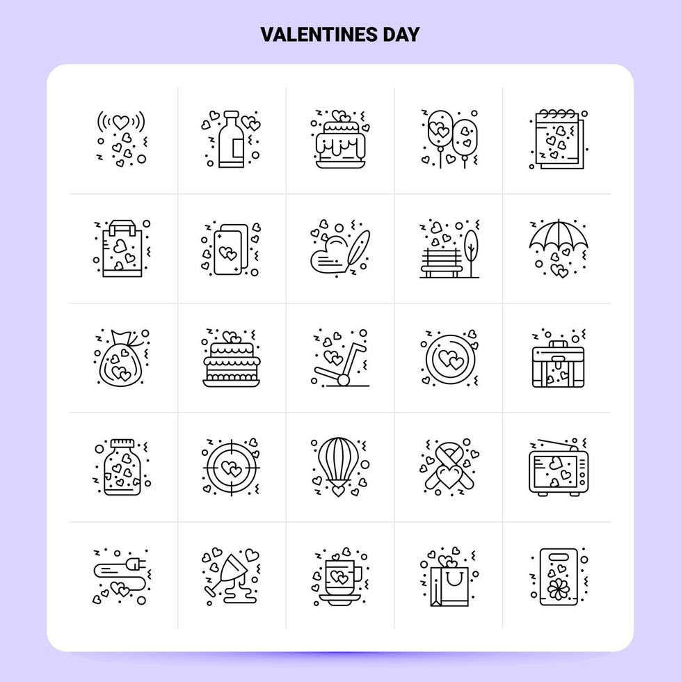 schets 25 valentijnsdag dag icoon reeks vector lijn stijl ontwerp zwart pictogrammen reeks lineair pictogram pak web en mobiel bedrijf ideeën ontwerp vector illustratie