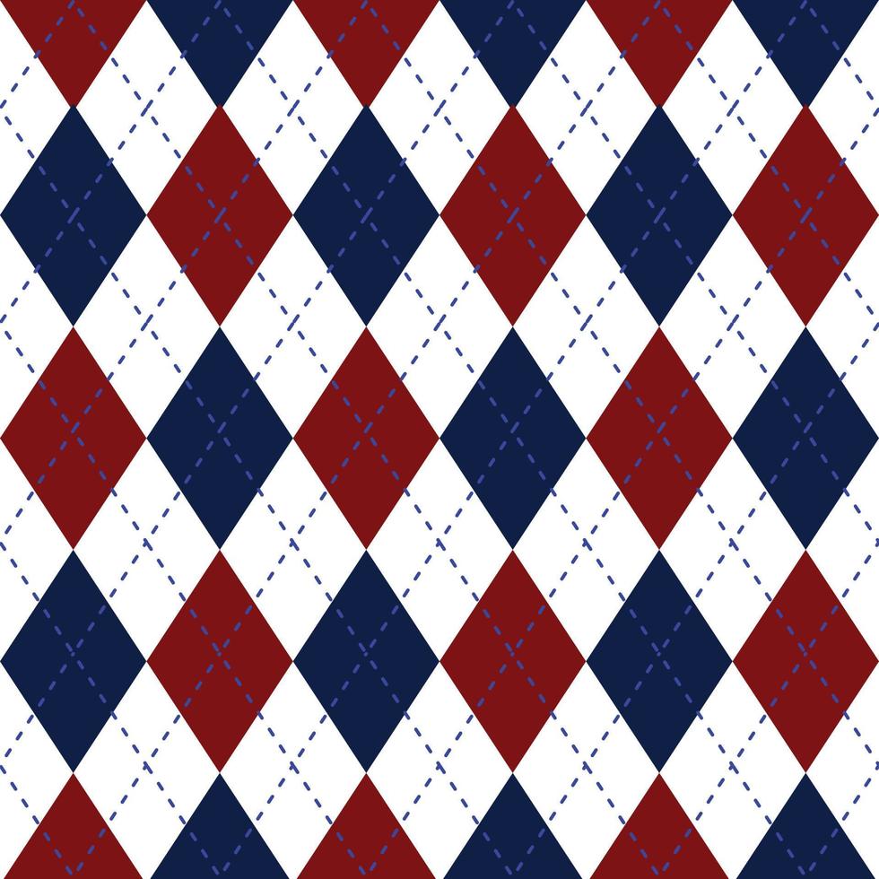 meetkundig patroon rood, marine blauw en wit argyle achtergrond met lijn. vector