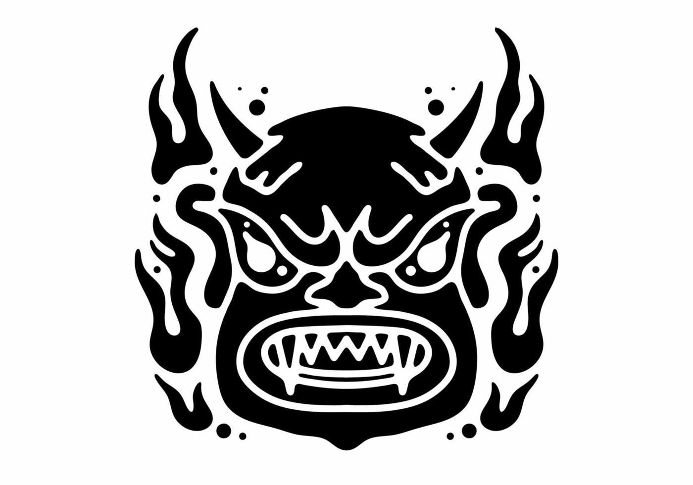 tatoeëren ontwerp van monster gezicht met toeter en brand vlam vector
