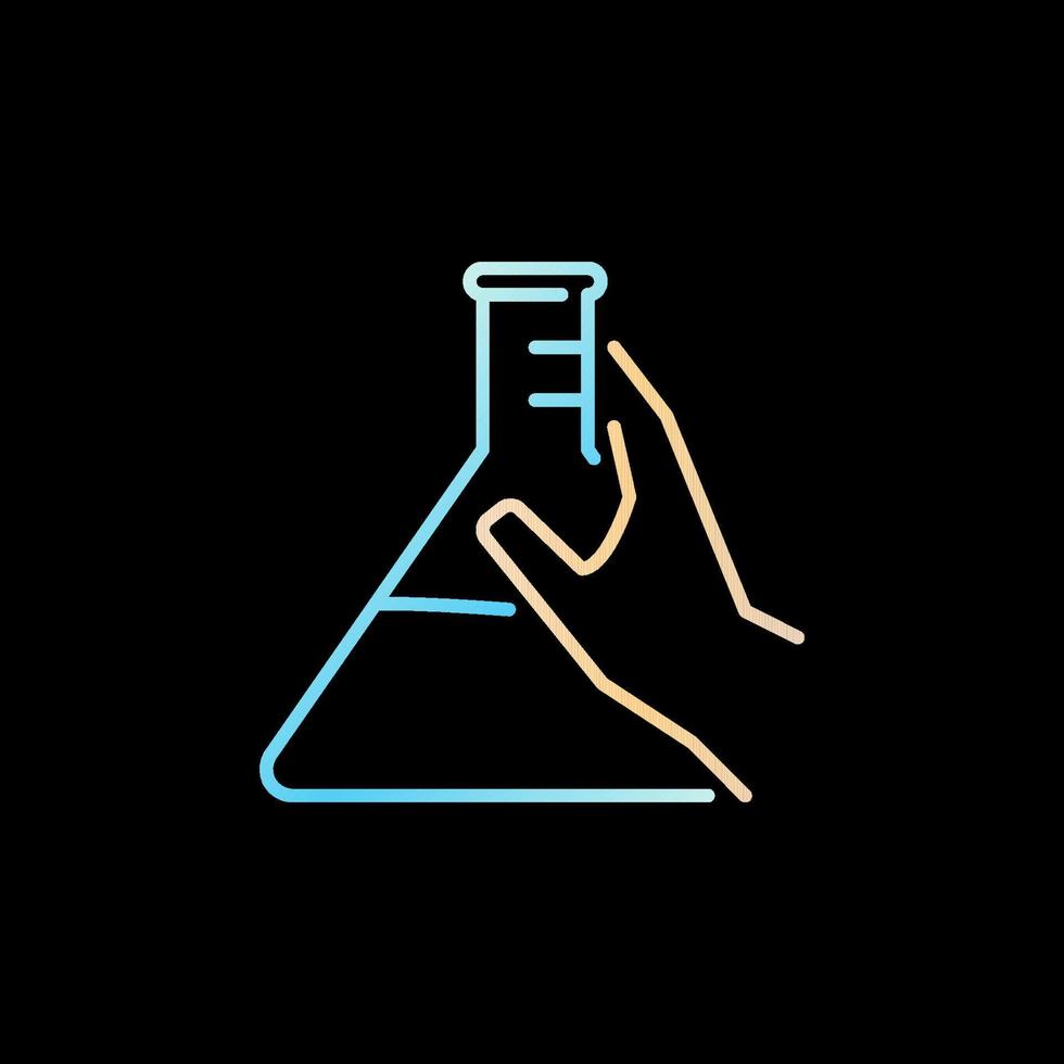 hand- Holding blauw chemisch fles vector concept lineair kleurrijk icoon