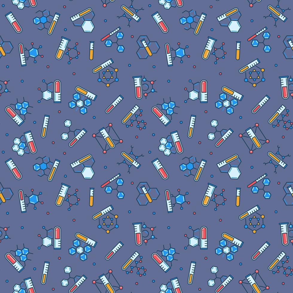 laboratorium test buizen met moleculen gekleurde naadloos patroon vector