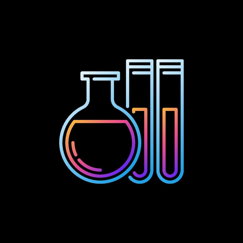 twee test buis en fles - laboratorium glaswerk vector concept lijn kleurrijk icoon