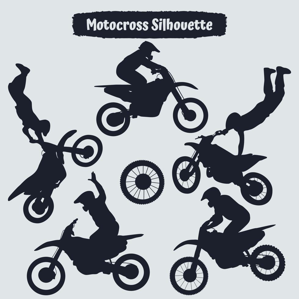 verzameling motorcross silhouetten in verschillende posities vector